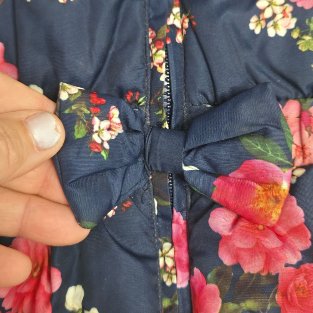 Little Me 2T Navy Floral Puffer Coat Pink Fleece Lined Hooded Jacket 2T Girl - Picture 3 of 10